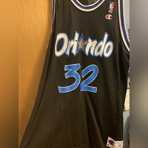 Vintage 90s Champion Shaquille O'Neal Orlando Magic Jersey Size 48/Black/Blue